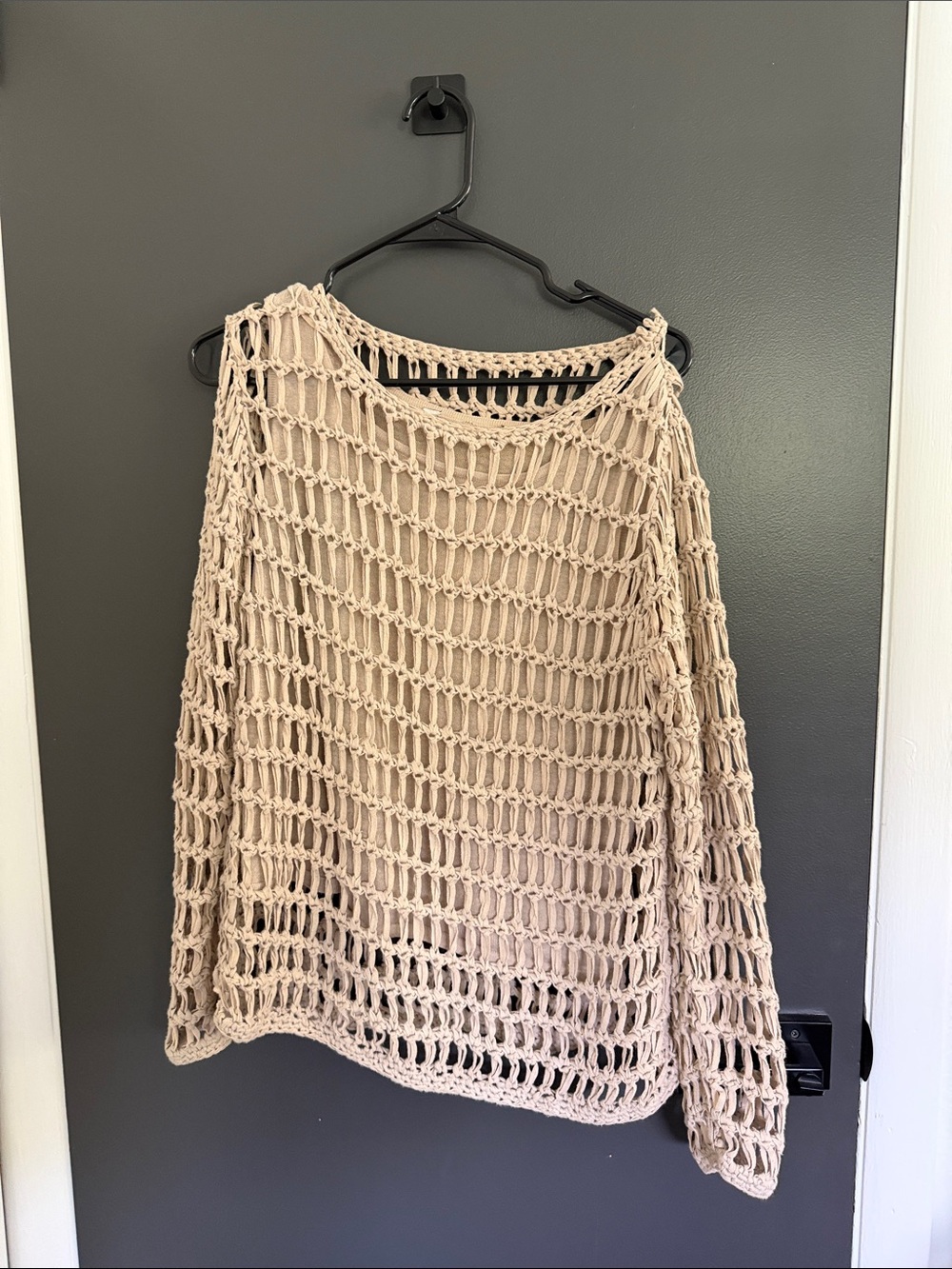Open-Knit Crochet Sweater - Beige